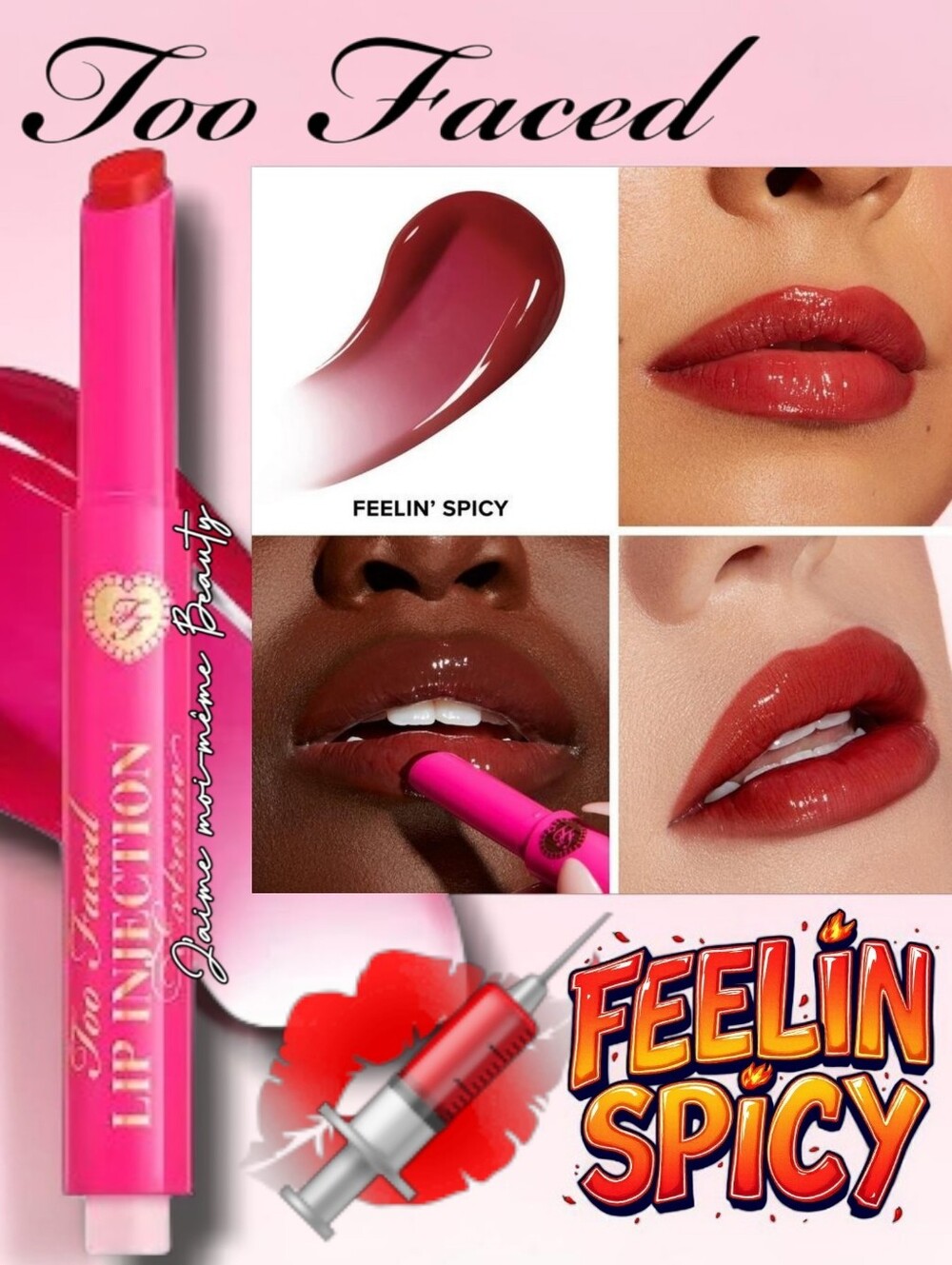 Too Faced Lip Injection Glossy Lip Plumping Clicks Lipstick Pink Cherry Red